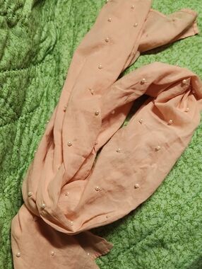 Pearl-Embellished Peach Scarf Wrap